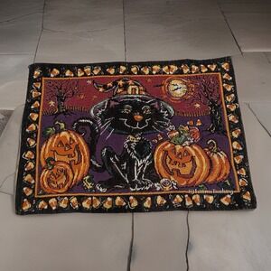 Vintage Eileen Toohey Halloween Tapestry Placemats (count 1)Cat Pumpkins